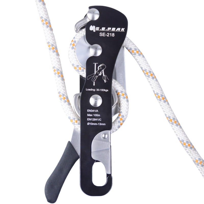 S.E.PEAK CE Certified Climbing Double Stop Descender Self-Braking Self Locking Rappelling Belay Devices for 10-12.5mm Rope for Rescue & Arborist/Anti-Panic  Hand Control  Black - Image 1